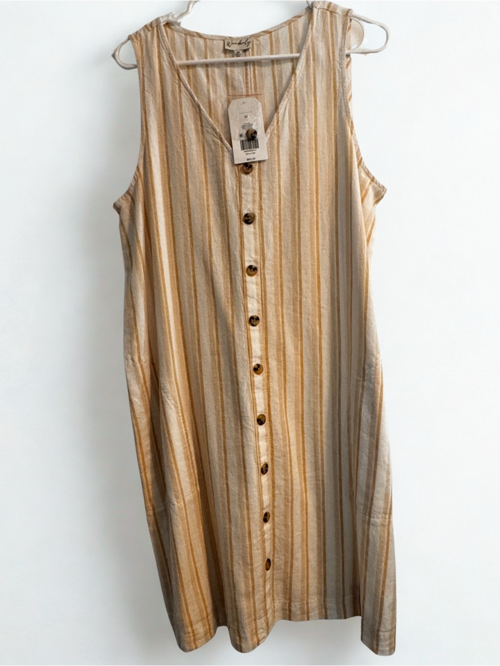 Wonderly Striped Button-Front Pocketed Midi Dress in Yellow and Cream